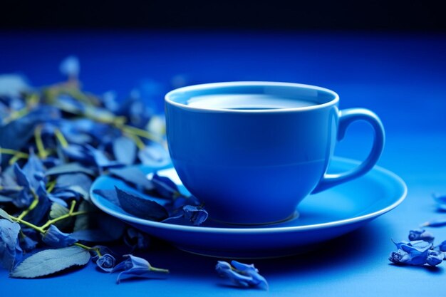 Foto eine tasse tee in blauer farbe