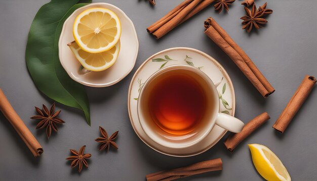 eine Tasse Tee mit Zimtstäbchen und Zimtstöbchen