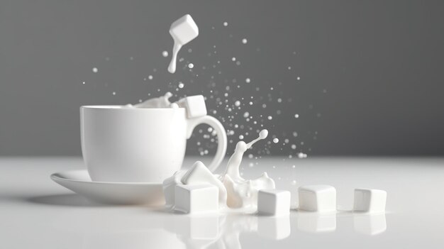Eine Tasse Zucker wird in eine weiße Tasse gegossen.