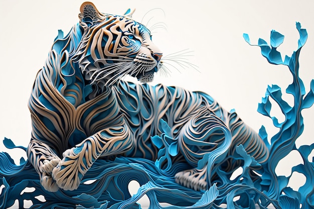 Eine Tiger-Skulptur digitales Papier Quilling Kunst digitale Illustration AI generiert