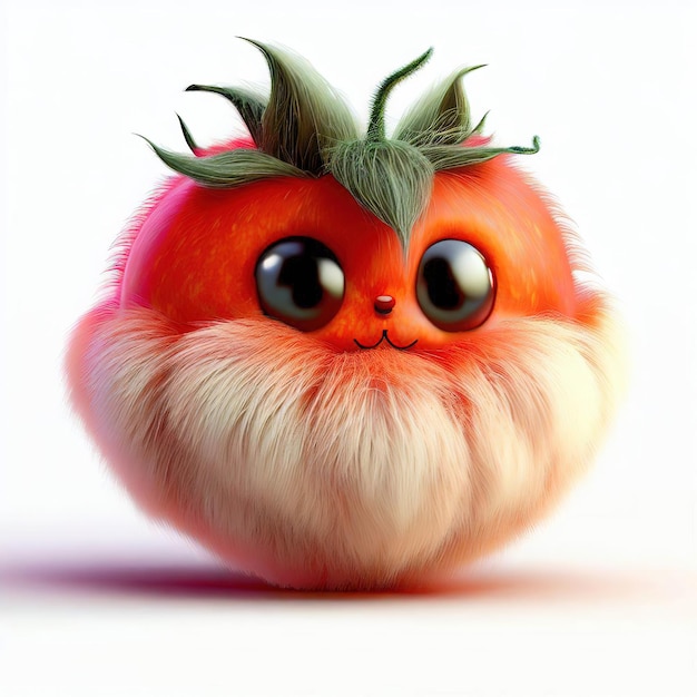 Eine Tomate mit einem Gesicht aus Fell und einer flauschigen Nase.