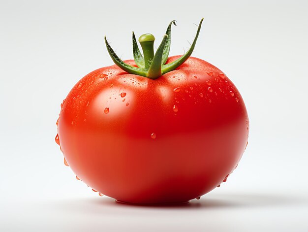 Eine Tomate mit Wassertropfen darauf