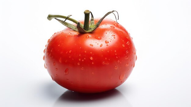 Eine Tomate mit Wassertropfen darauf