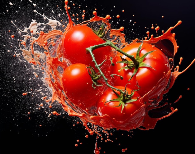 Eine Tomate wird in das Wasser gespritzt Generative KI-Illustration