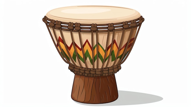 Foto eine traditionelle afrikanische djembe-trommel die trommel ist aus holz gefertigt und hat einen ziegenhautkopf. sie ist mit farbenfrohen geometrischen mustern geschmückt.