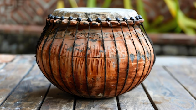 Eine traditionelle afrikanische Trommel aus Ton und Leder