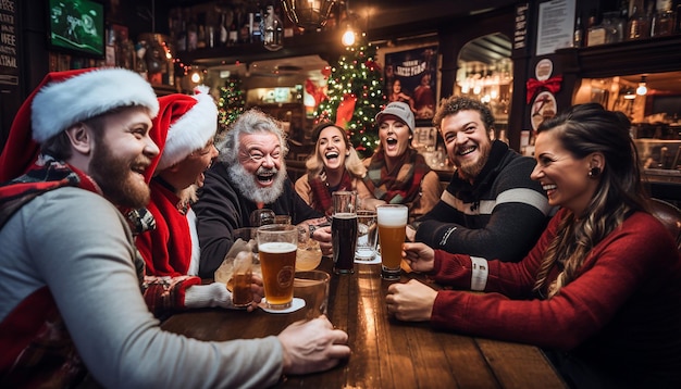 Eine traditionelle irische Pub-Szene mit Gästen in festlicher Kleidung