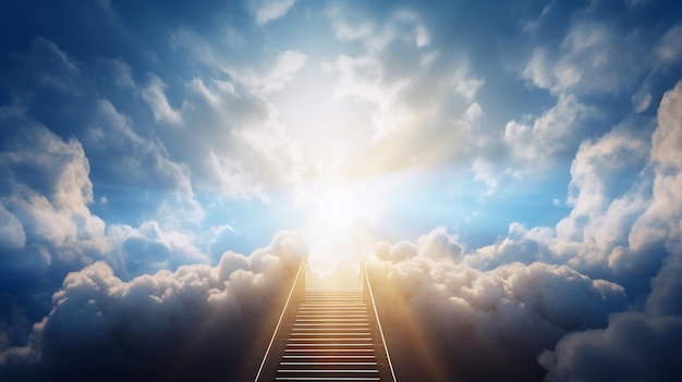 Foto eine treppe, die zum himmel reicht und zu einem himmlischen licht führt