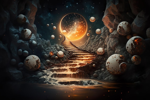 Eine Treppe, die zum Mond führt