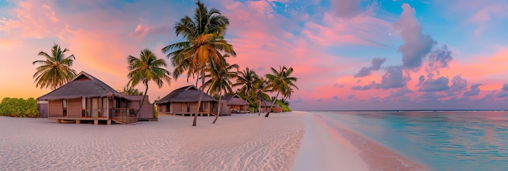 eine tropische Insel mit Palmen am Strand