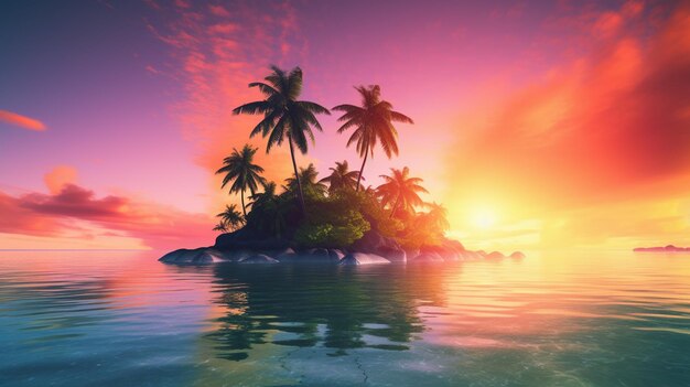 Eine tropische Insel mit Palmen darauf
