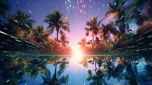 Foto eine tropische szene mit palmen, die sich im wasser spiegeln
