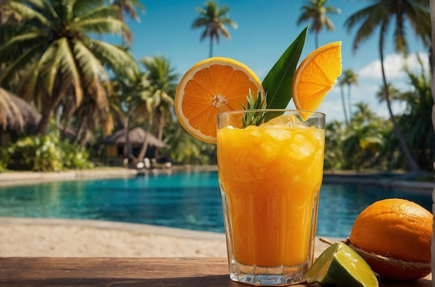 Eine tropische Umgebung mit Palmen und Orangen