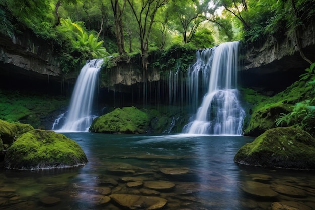 Eine tropische Wasserfall-Oase in einem üppig grünen Dschungel