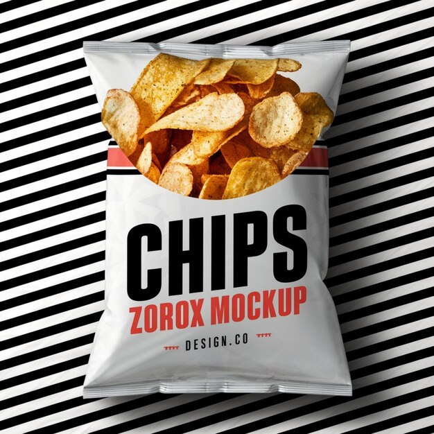 Foto eine tüte mit chips, auf der geschrieben steht chips