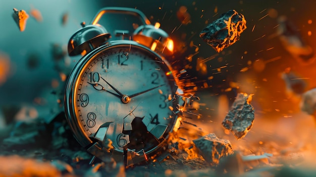 Foto eine uhr mit einem brennenden feuer, das im hintergrund brennt