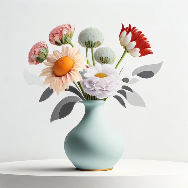 Eine Vase mit Blumen und einer Blume darauf