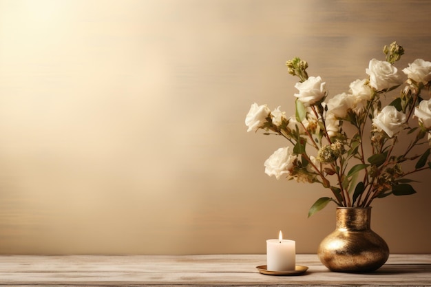 Eine Vase mit Blumen und einer Kerze auf einem Tisch Jom-Kippur-Tradition