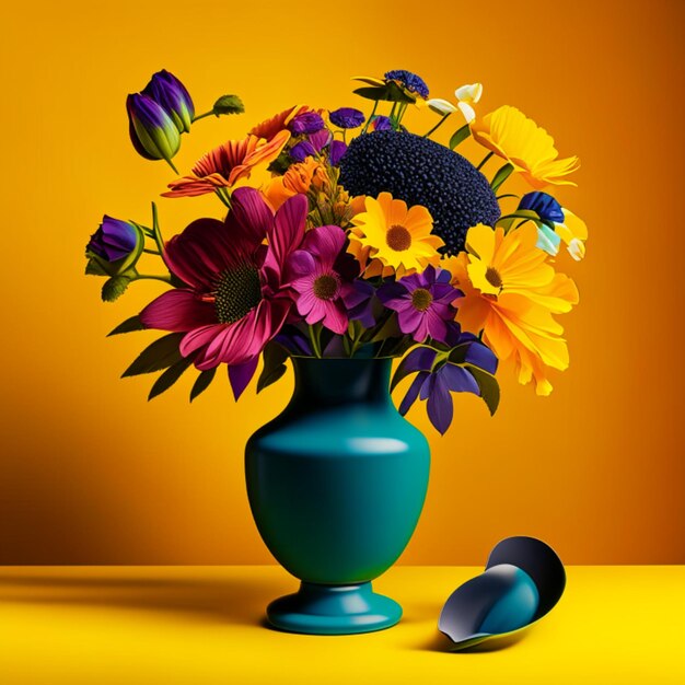 Eine Vase mit bunten Blumen