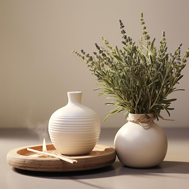 eine Vase mit einer Pflanze darin und ein Topf mit einer Pflanze darin