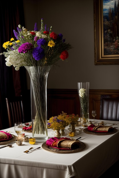 Eine Vase voller Blumen, die auf einem Tisch sitzt
