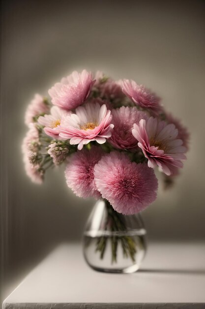 Eine Vase voller rosa Blumen auf einem Tisch