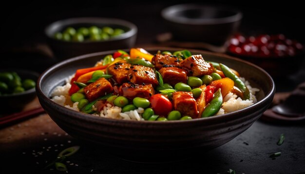 Eine vegetarische Gourmet-Salatschüssel mit frischen Bio-Zutaten, perfekt zubereitet von KI