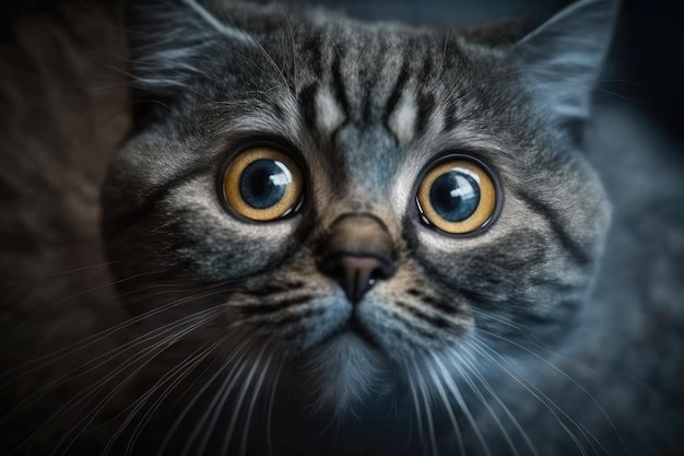 Eine verängstigte Katze, die dich mit großen Augen ansieht