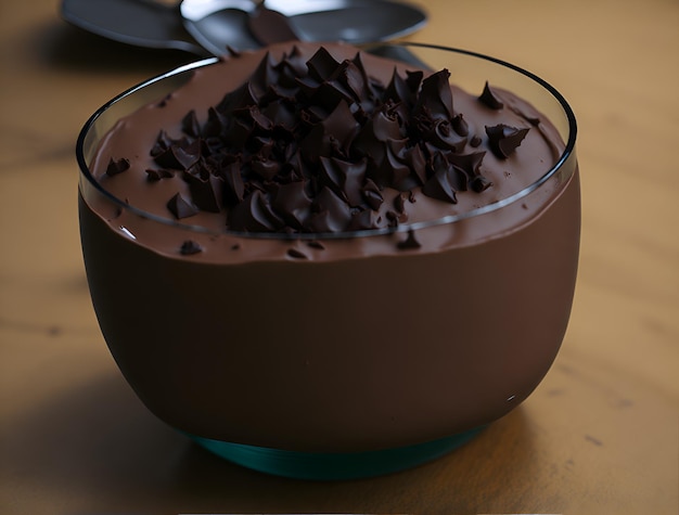 Eine verführerische Portion Schokoladenmousse mit reinem Kakao, perfekt cremig und mit einem unvergesslichen Geschmack. Generated by AI