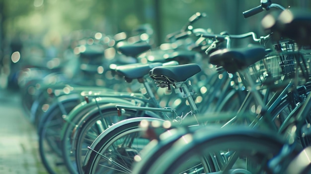 Eine verschwommene Kulisse von Fahrrädern in verschiedenen Grüntönen repräsentiert die stetig wachsende Popularität von