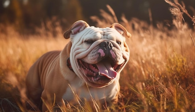 Eine verspielte französische Bulldogge und eine reinrassige englische Bulldogge gehen gemeinsam generative KI spazieren