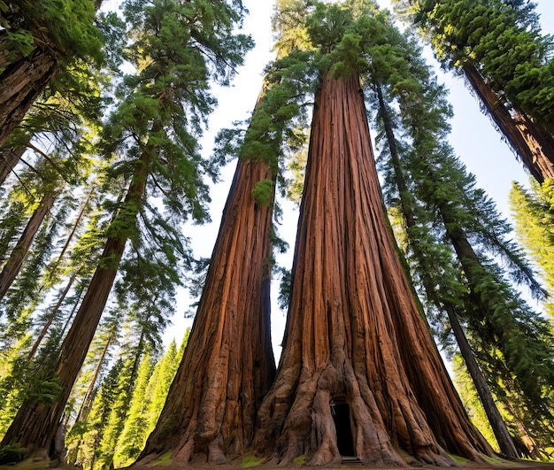Foto eine vertikale aufnahme eines riesigen redwood-waldes an einem sonnigen tag