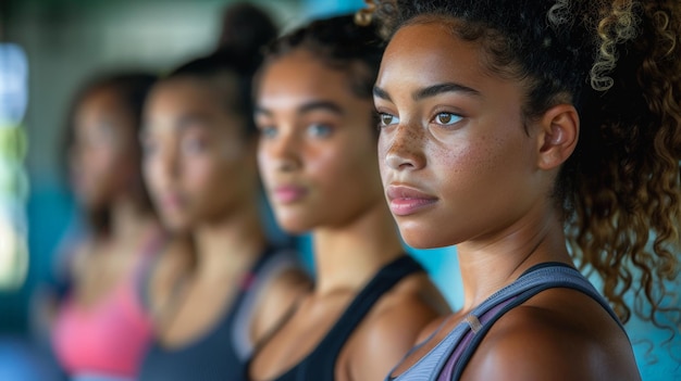 Eine vielfältige Gruppe von Frauen versammelt sich für einen Boxsprung-Fitness-Kurs im Fitnessstudio Generative AI