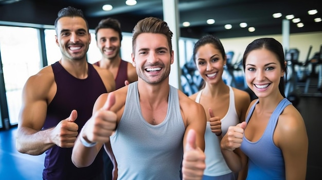 Eine vielfältige Gruppe zufriedener, gesunder Menschen wird gezeigt, wie sie in einem Fitnessstudio auf ihren Matten trainieren, während alle lächeln und zustimmend in die Kamera nickenxA