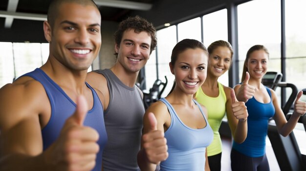 Eine vielfältige Gruppe zufriedener, gesunder Menschen wird gezeigt, wie sie in einem Fitnessstudio auf ihren Matten trainieren, während alle lächeln und zustimmend in die Kamera nickenxA