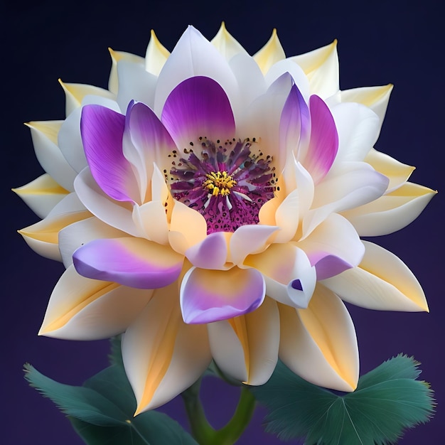 Eine violette Blume mit violetten Blütenblättern und einem weißen, auf dem „der Name des Lotus“ steht.