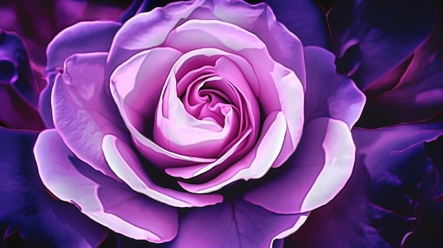 Eine violette Rose mit weißer Mitte und rosa Blütenblättern.