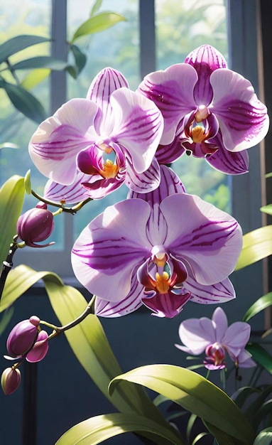 eine violette und weiße Orchidee mit dem Wort Orchidee darauf