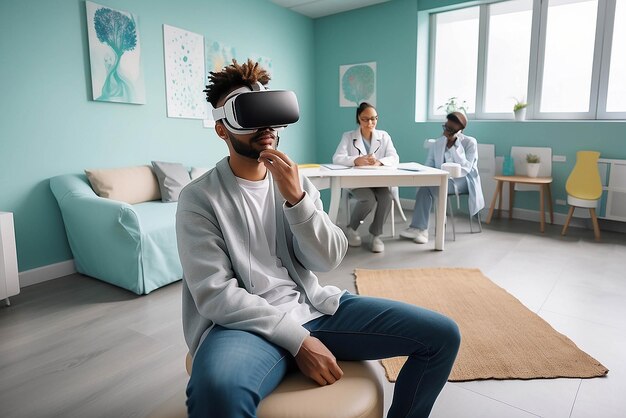 Eine Virtual-Reality-Kunsttherapie-Sitzung in einem Mental-Health-Klinik-Mockup