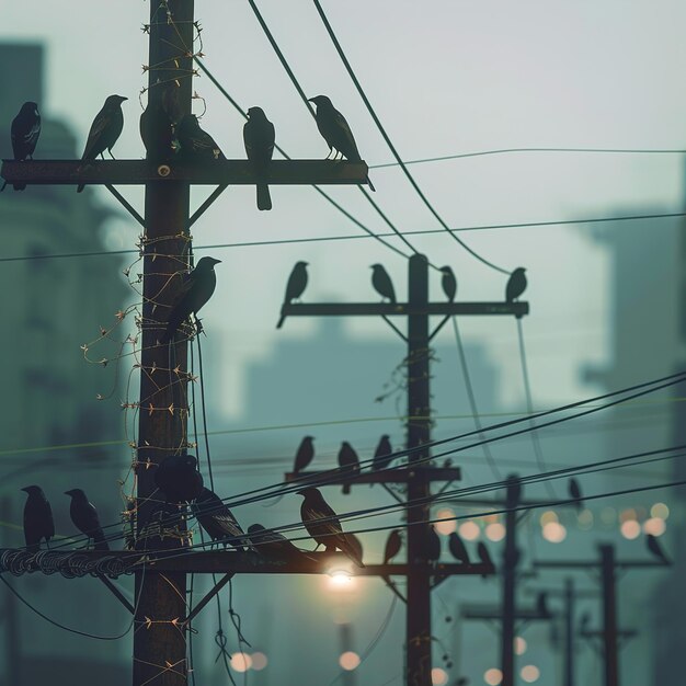 eine Vogelherde sitzt an einer Stromleitung