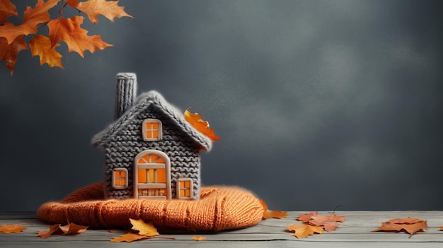 Eine vom Herbst inspirierte Szene mit einem Spielzeughaus