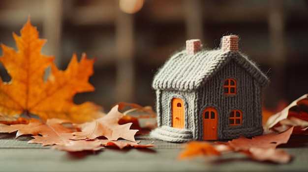 Eine vom Herbst inspirierte Szene mit einem Spielzeughaus