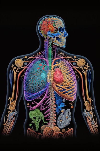 Eine von der KI generierte Illustration bunter Linien, die die Anatomie eines Menschen bilden