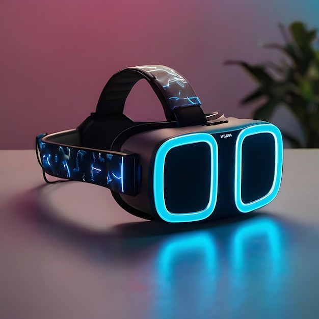 Eine VR-Brille für Spiele Ein Virtual-Reality-Headset sitzt auf einem Tisch, der von KI bedient wird