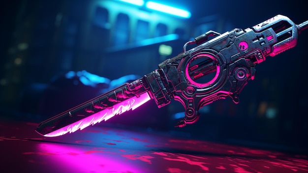Eine Waffe mit rosa und lila Hintergrund