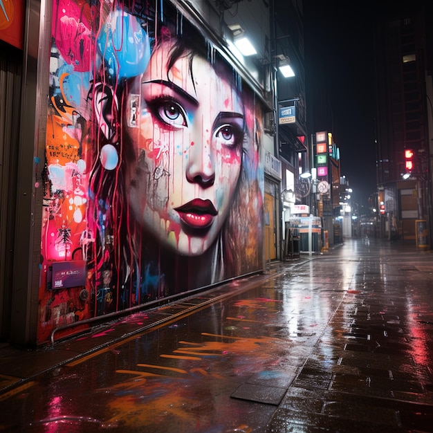 eine Wand mit dem Gesicht einer Frau ist an der Seite eines Gebäudes gemalt