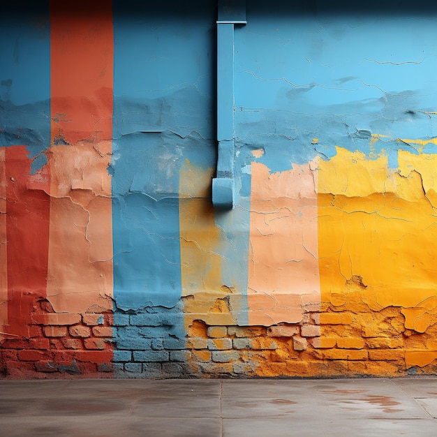 Eine Wand mit einem blauen und orangefarbenen Streifen