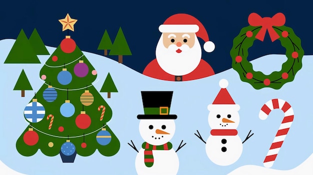 eine Weihnachtskarte mit einem Schneemann und einem Weihnachtenbaum