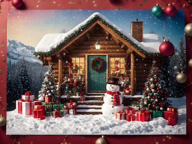 Eine Weihnachtspostkarte mit schönem Schnee