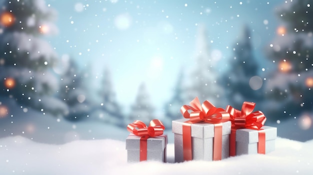 Eine Weihnachtsszene mit Geschenken im Schnee